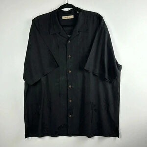 TOMMY BAHAMA BLACK SILK SHORT SLEEVE SHIRT SZ XL EUC EMBROIDERY ON BACK MARTINI